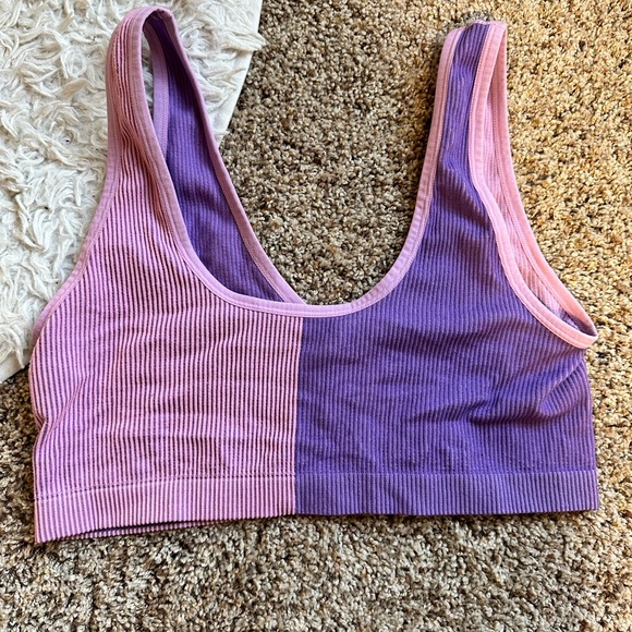Purple and Pink Ribbed Crop Top - Picture 2 of 3